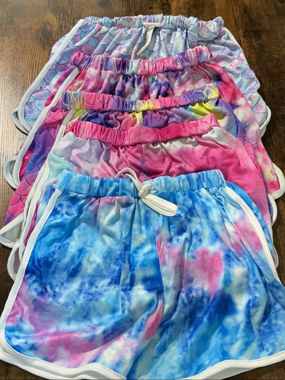 Source Unknown Kids Tie-Dye & Mermaid Print Shorts - Set of 5
